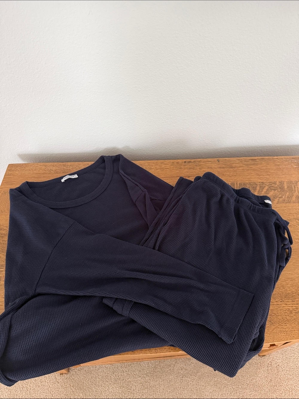 Wide Leg Women's Waffle Lounge Set - Navy